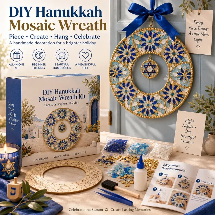 🧘Relaxing & Beginner-Friendly-🕎Hanukkah Mosaic Wreath DIY Kit(💕Step-by-Step Guide Included)