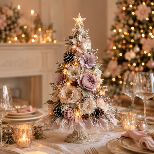 🌸Blush Blossom Illuminated Christmas Tree