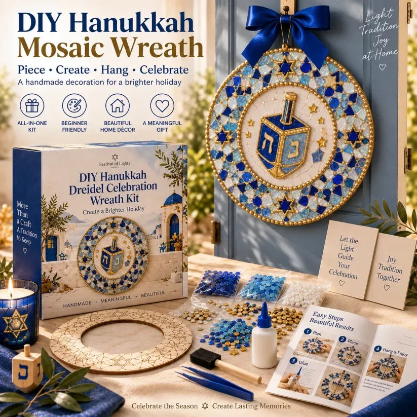 🧘Relaxing & Beginner-Friendly-🕎Hanukkah Mosaic Wreath DIY Kit(💕Step-by-Step Guide Included)