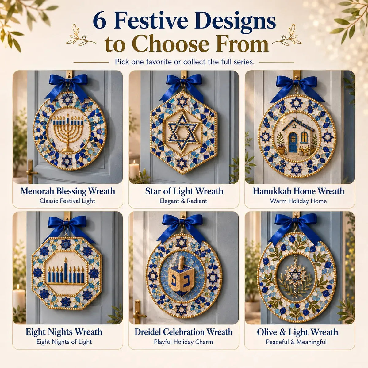 🧘Relaxing & Beginner-Friendly-🕎Hanukkah Mosaic Wreath DIY Kit(💕Step-by-Step Guide Included)