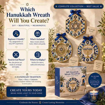 🧘Relaxing & Beginner-Friendly-🕎Hanukkah Mosaic Wreath DIY Kit(💕Step-by-Step Guide Included)