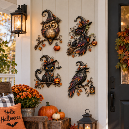✨Whimsical Halloween Wall Decor Collection – Owl, Witch, Black Cat & Raven