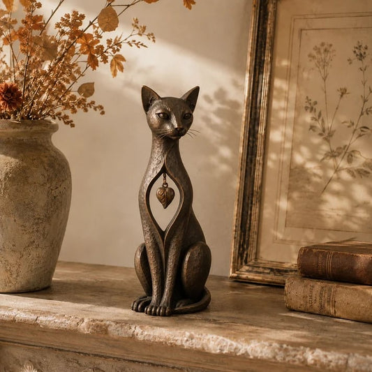 🐱❤️Vintage Iron Cat Figurine with Hanging Heart – Rustic Feline Home Decor Sculpture
