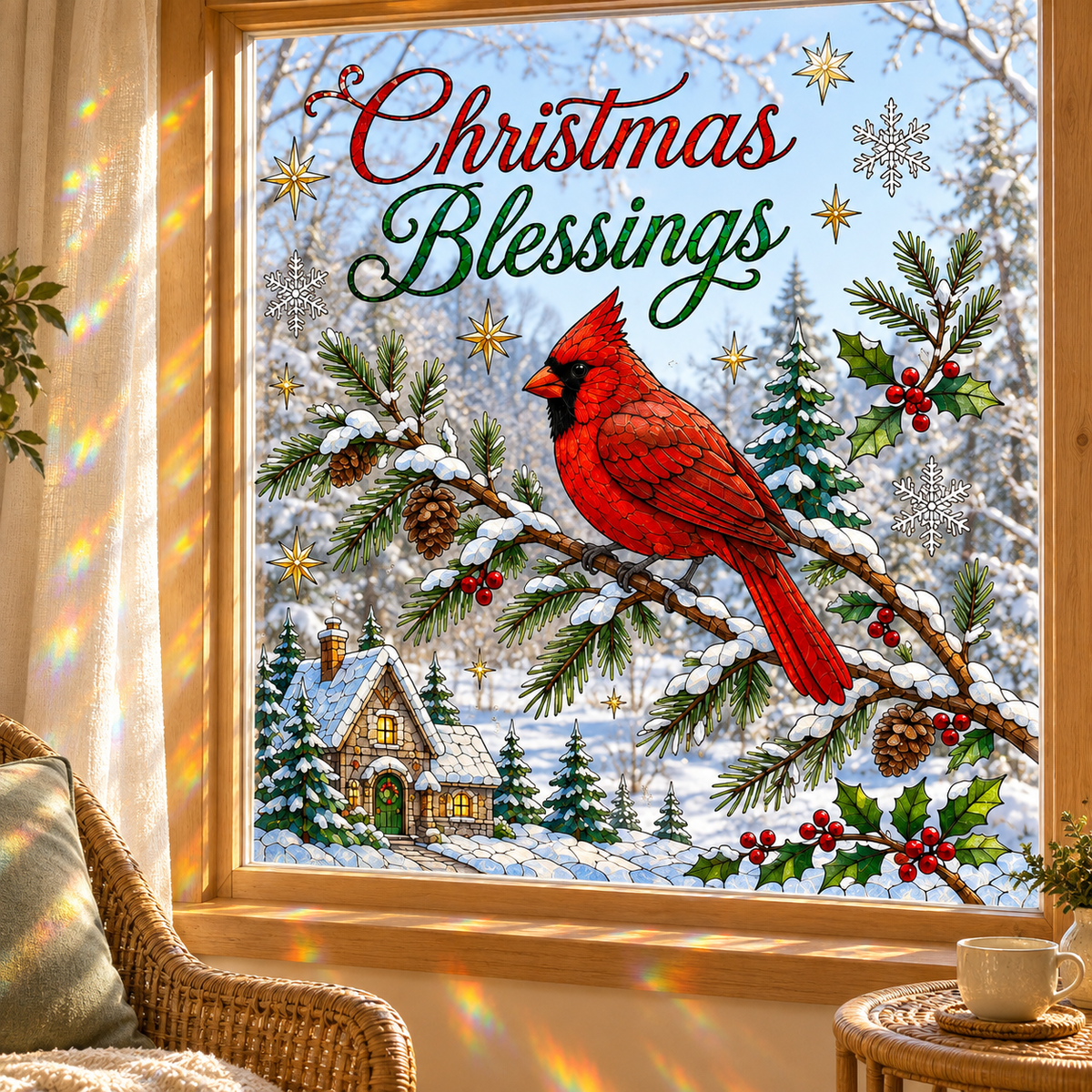🔥LAST DAY 50% OFF - 🎄 Christmas Suncatcher Window Clings | 28 × 28 in Stained Glass Style✨