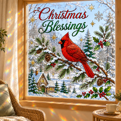 🔥LAST DAY 50% OFF - 🎄 Christmas Suncatcher Window Clings | 28 × 28 in Stained Glass Style✨