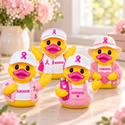 ❤️No One Fights Alone — 4-Piece Pink Ribbon Support Duck Collection
