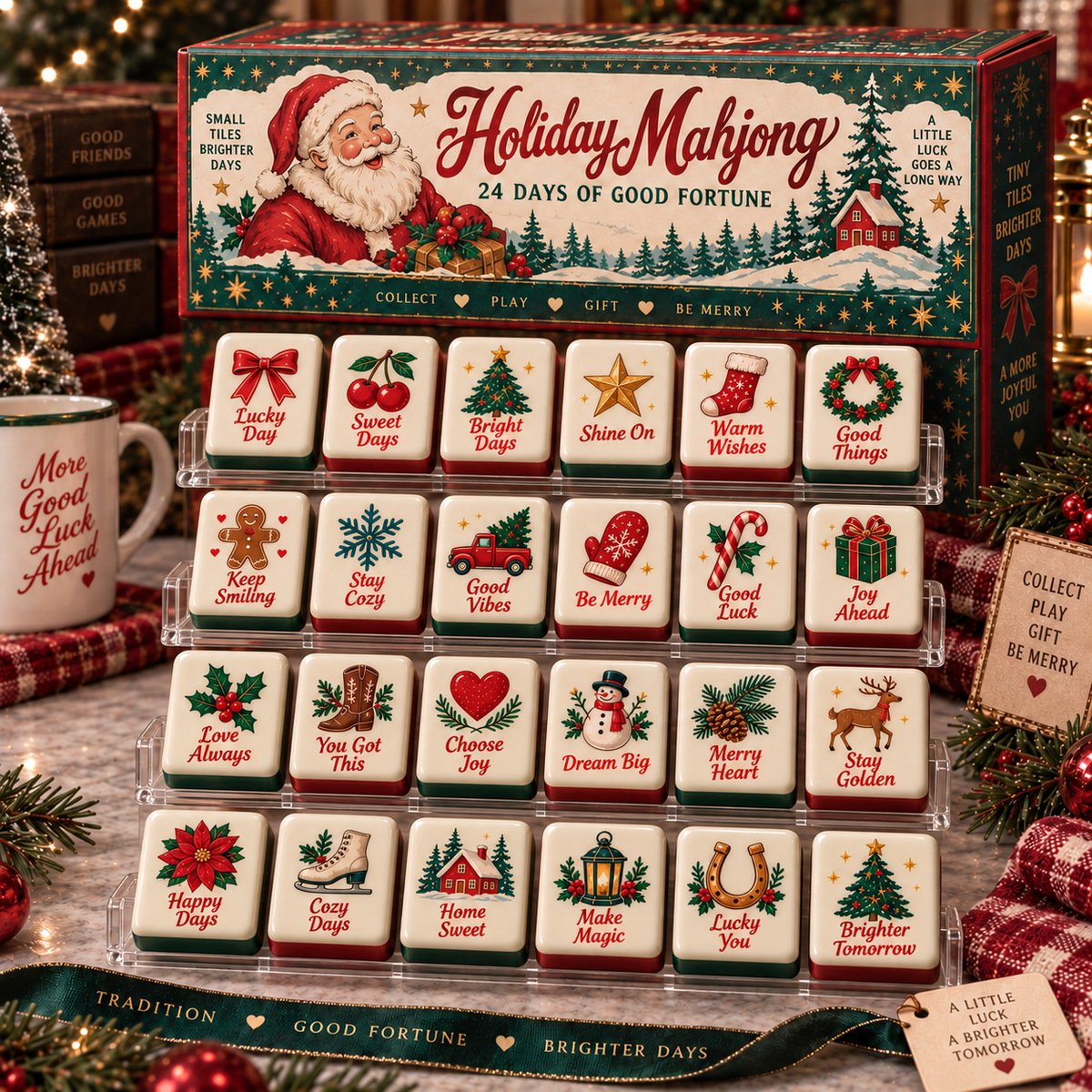 🔥😍Holiday Mahjong – 24 Days of Good Fortune Mini Tile Countdown