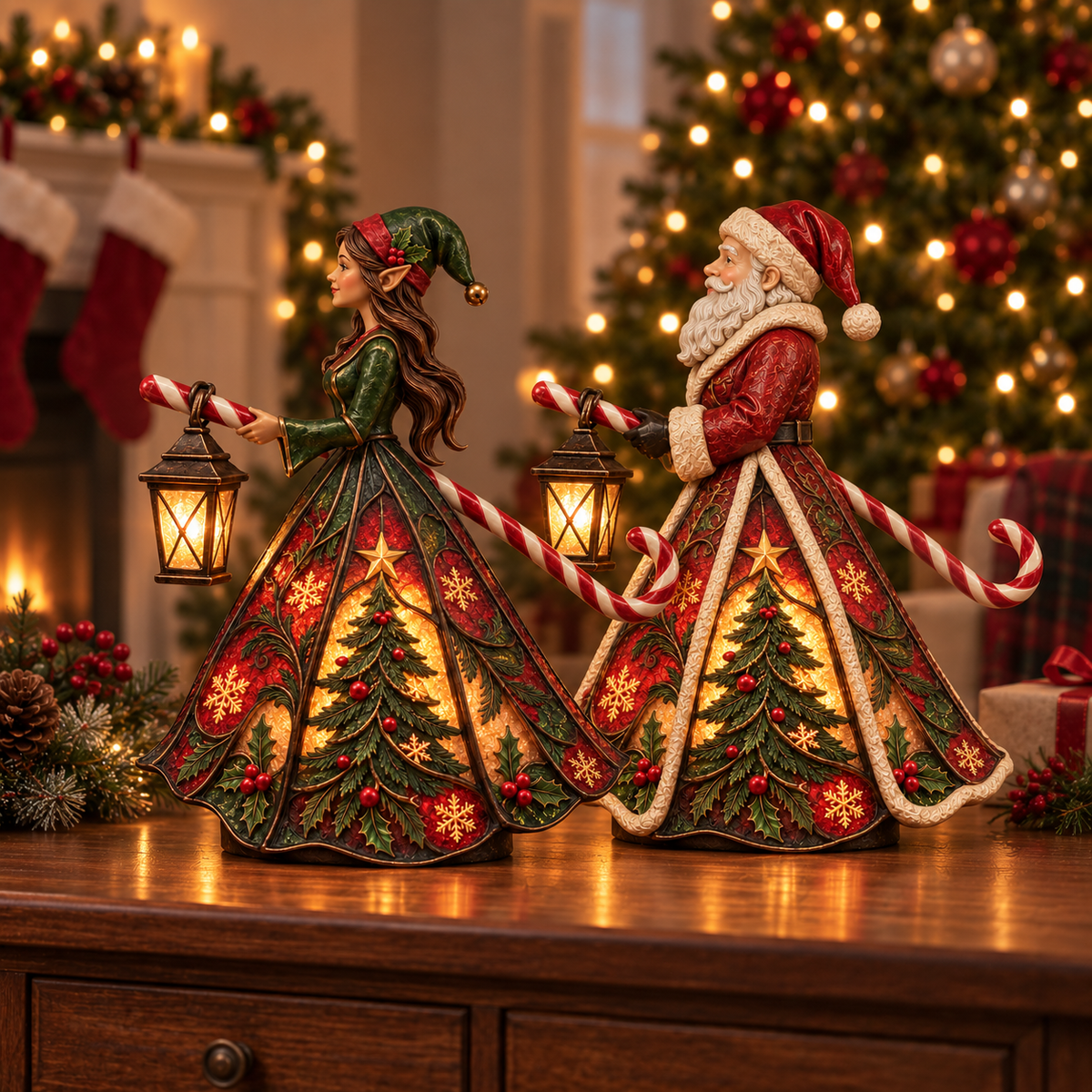 🎄 Santa & Elf Light-Up Figurines – A Warm Christmas Welcome ✨