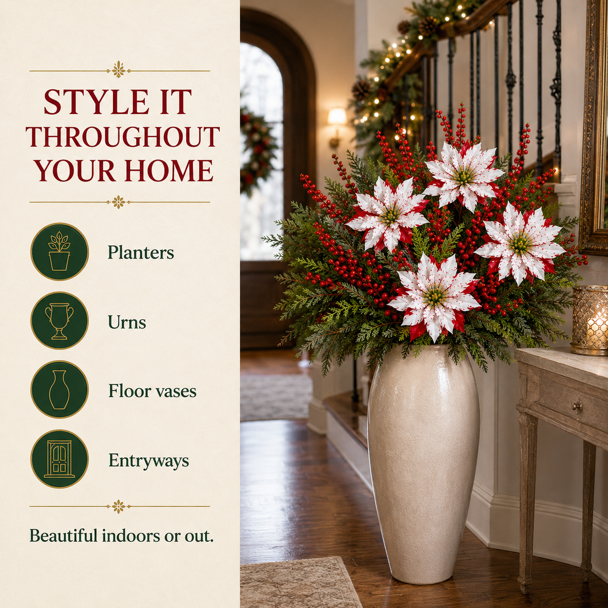 🌺Christmas Poinsettia Planter Inserts-☀️Won’t Fade In Sunlight💧Zero Watering Ever Needed🌸Looks Real Up Close