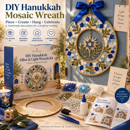 🧘Relaxing & Beginner-Friendly-🕎Hanukkah Mosaic Wreath DIY Kit(💕Step-by-Step Guide Included)
