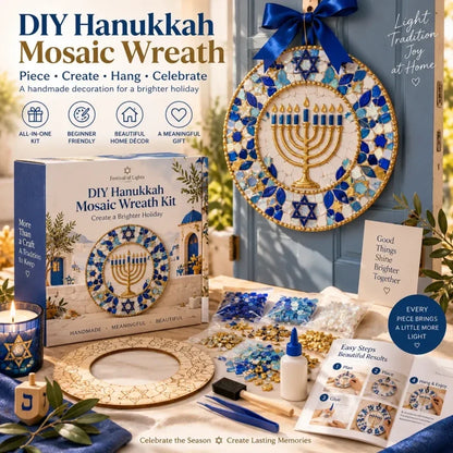 🧘Relaxing & Beginner-Friendly-🕎Hanukkah Mosaic Wreath DIY Kit(💕Step-by-Step Guide Included)