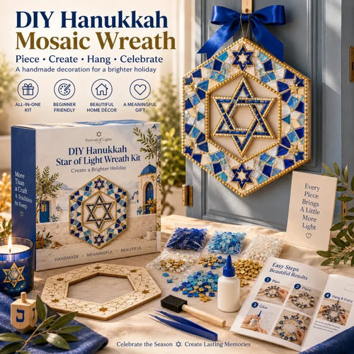 🧘Relaxing & Beginner-Friendly-🕎Hanukkah Mosaic Wreath DIY Kit(💕Step-by-Step Guide Included)